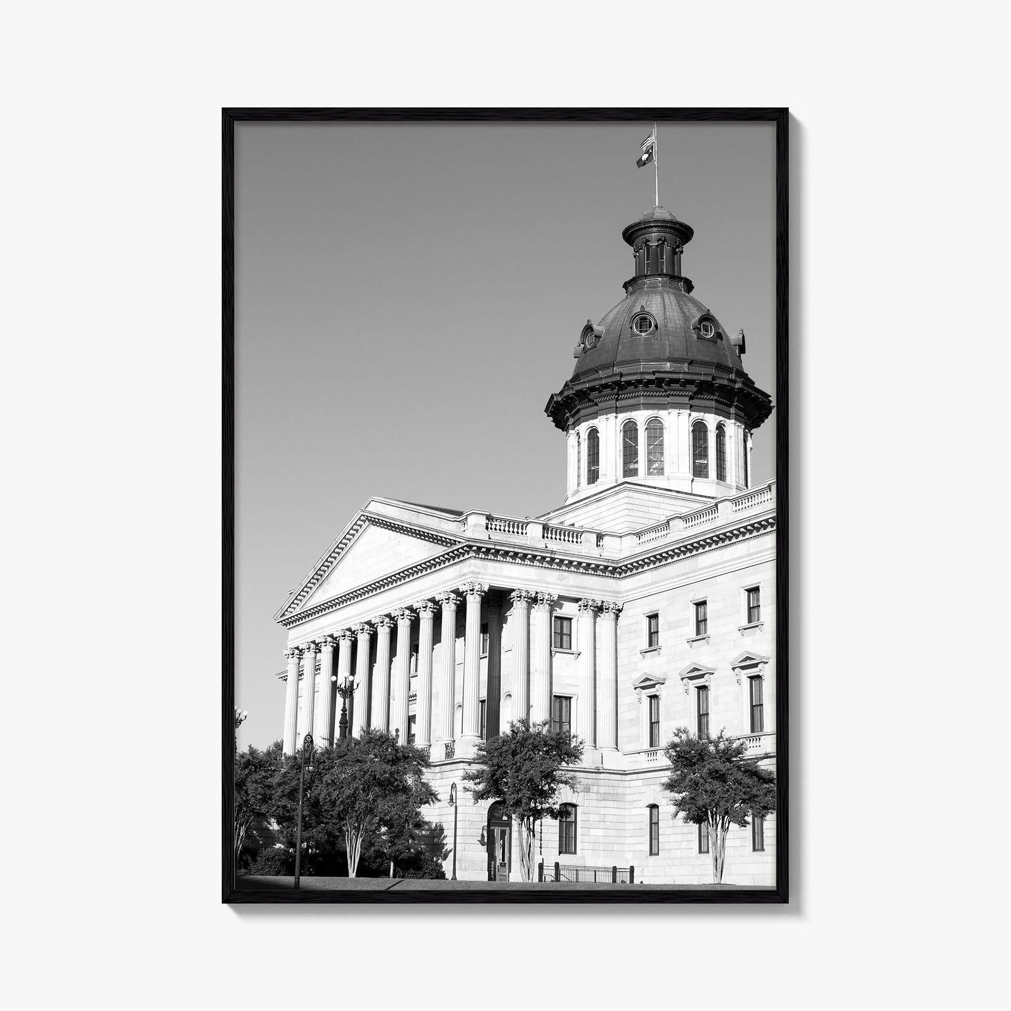 Columbia SC Black and White Fine Art Photo Print, South Carolina State House Poster