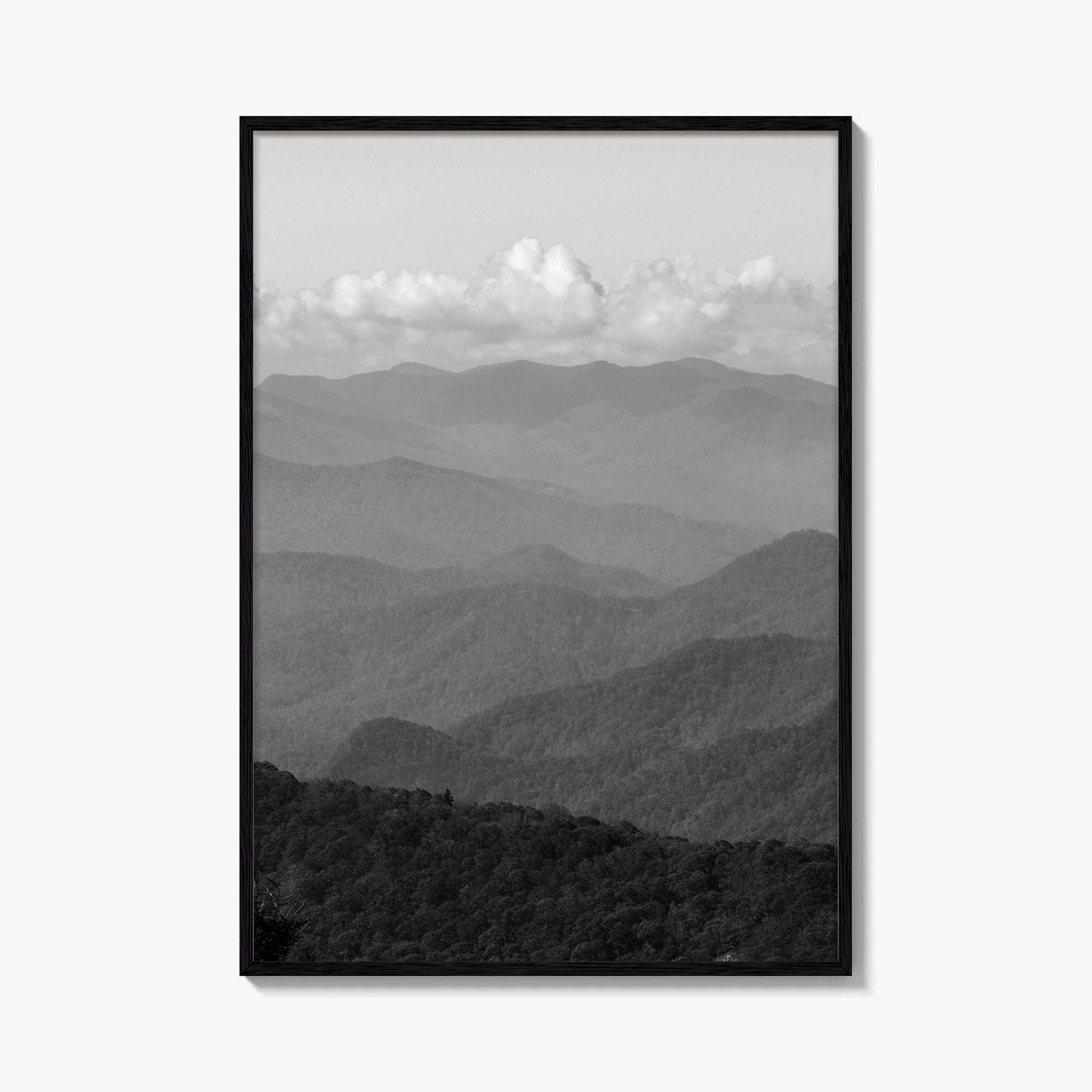 Blue Ridge Mountains Black and White Fine Art Photo Print, Smoky Mountains Poster