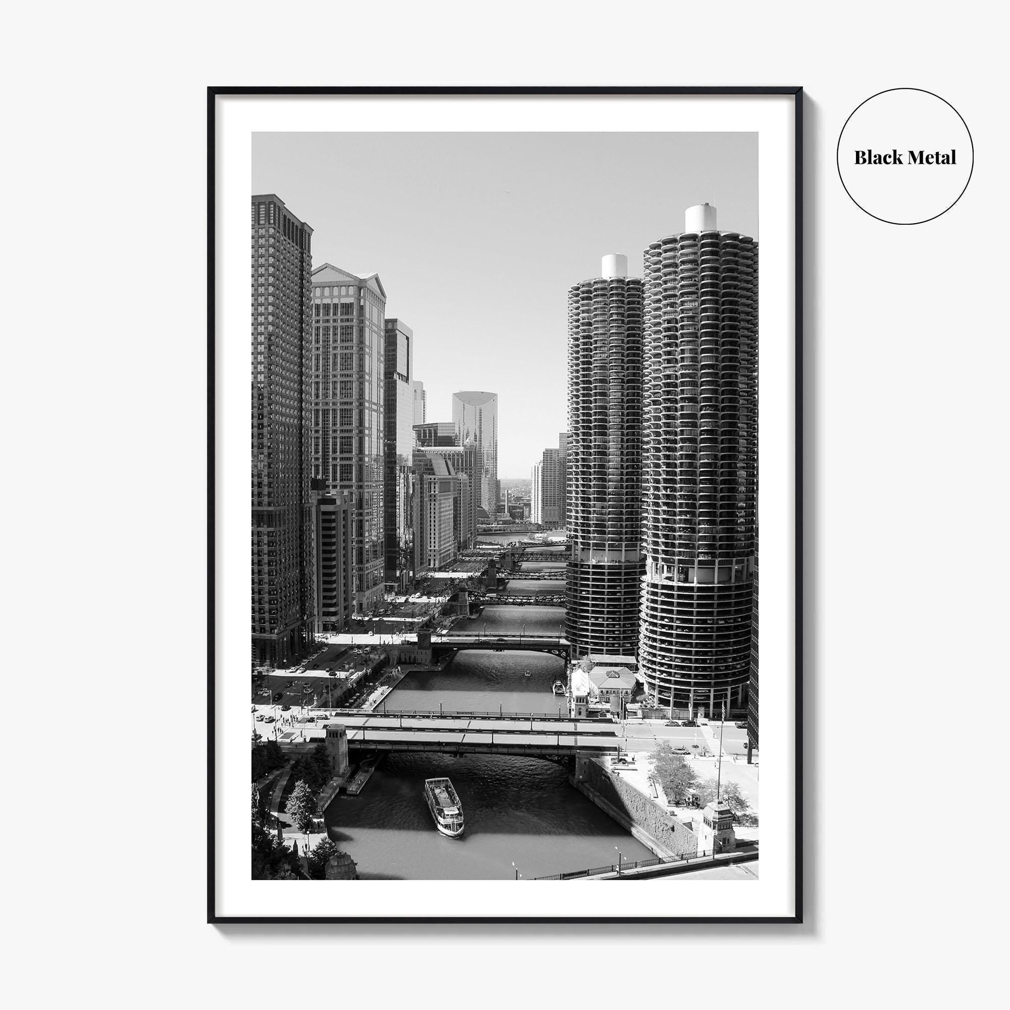 Chicago Black and White Fine Art Photo Print, Chicago River, Illinois Wall Poster
