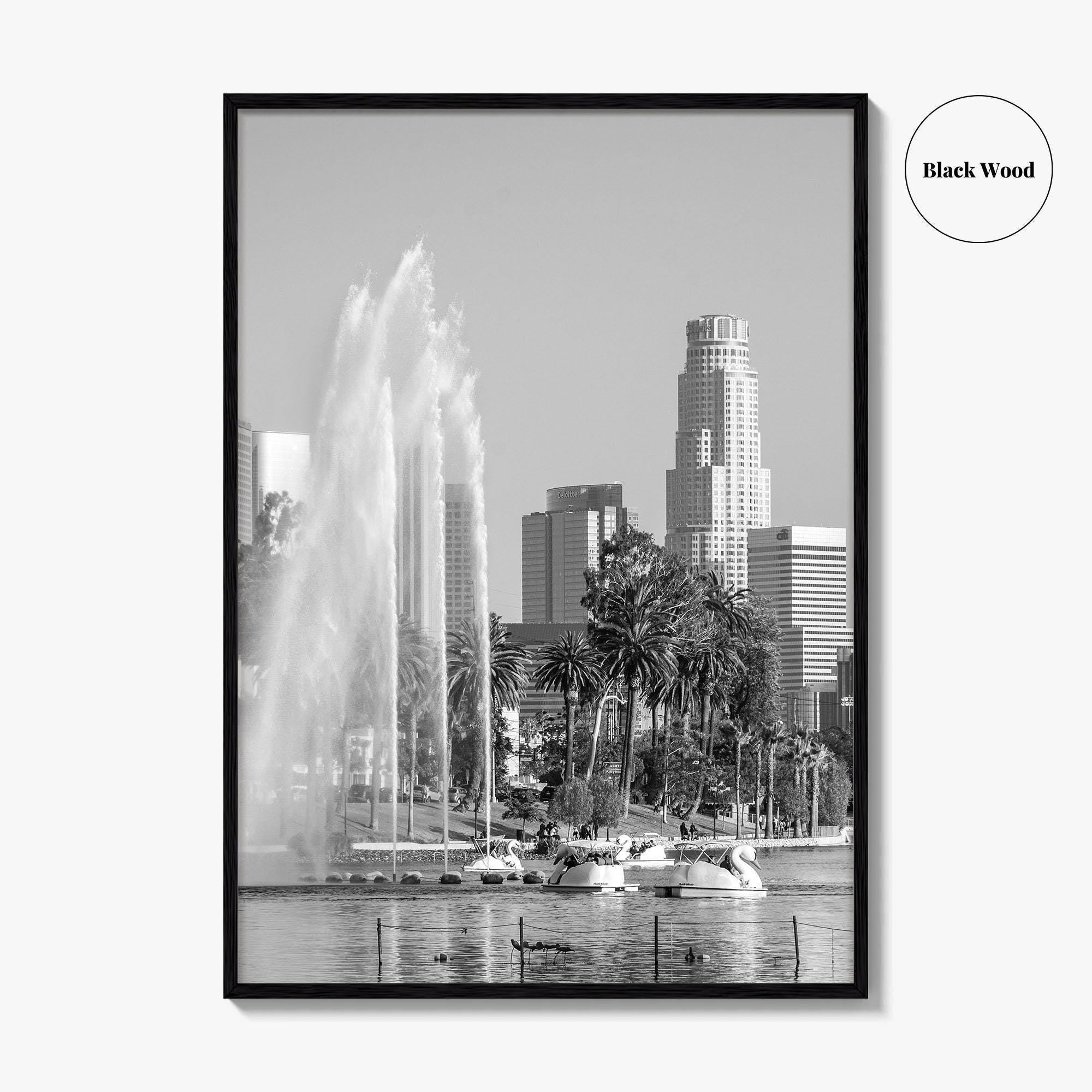 Echo Park Black and White Fine Art Photo Print, Los Angeles Skyline Poster