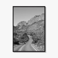 Big Bend National Park Black and White Fine Art Photo Print, Texas Road Poster