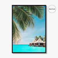 Fiji Fine Art Photo Print, Palm Leaves, Overwater Bungalows, Mamanuca Islands, Wall Poster