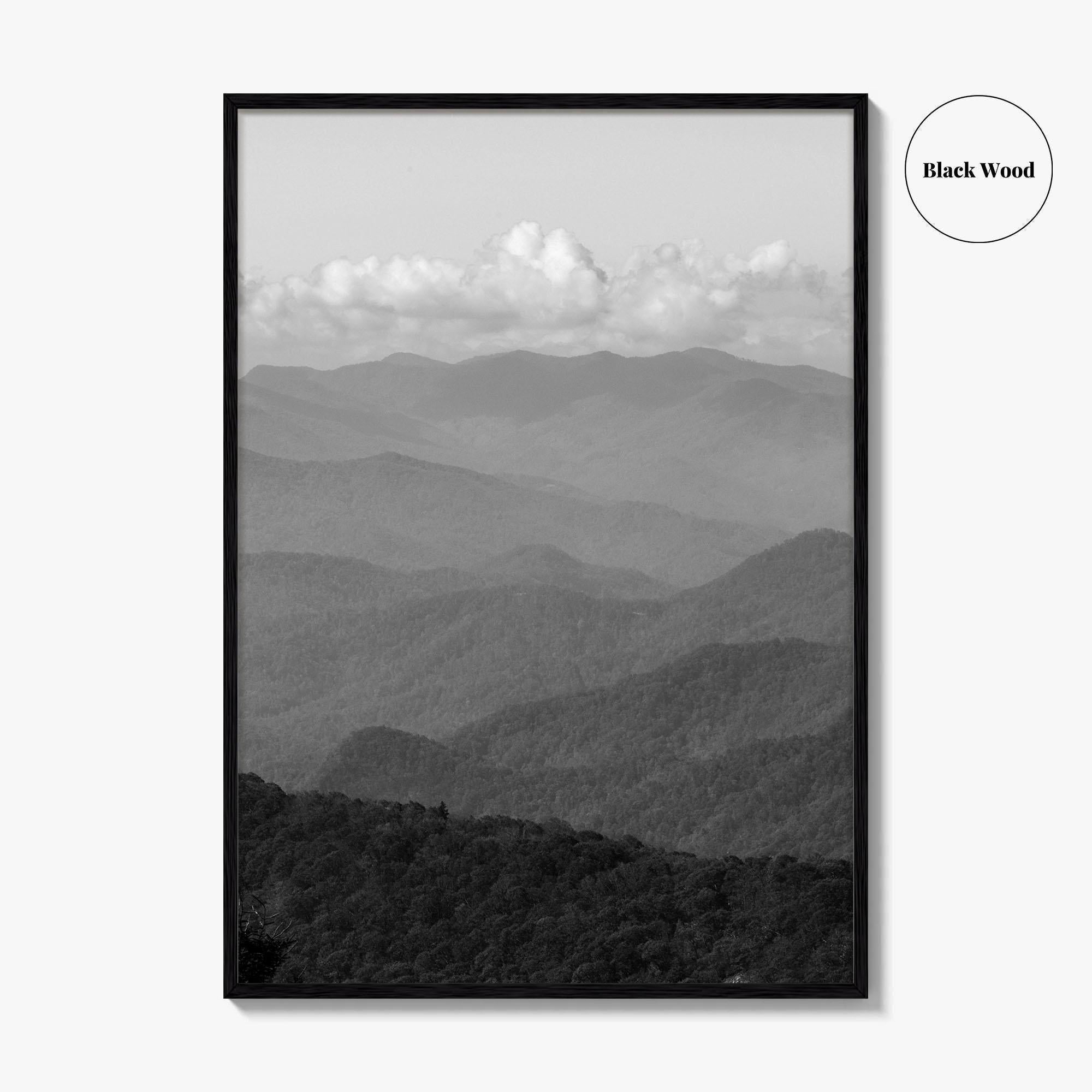 Blue Ridge Mountains Black and White Fine Art Photo Print, Smoky Mountains Poster
