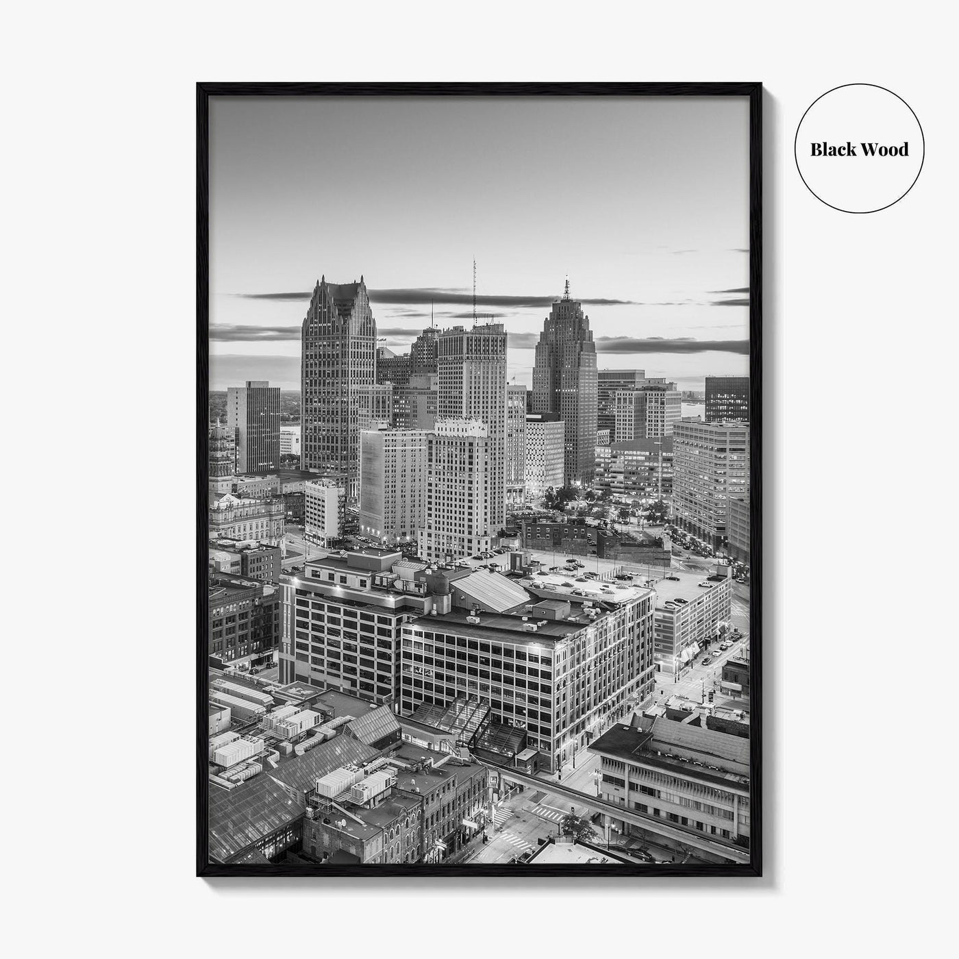 Detroit Skyline Black and White Fine Art Photo Print, Downtown Wall Poster, Michigan USA