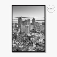 Detroit Skyline Black and White Fine Art Photo Print, Downtown Wall Poster, Michigan USA