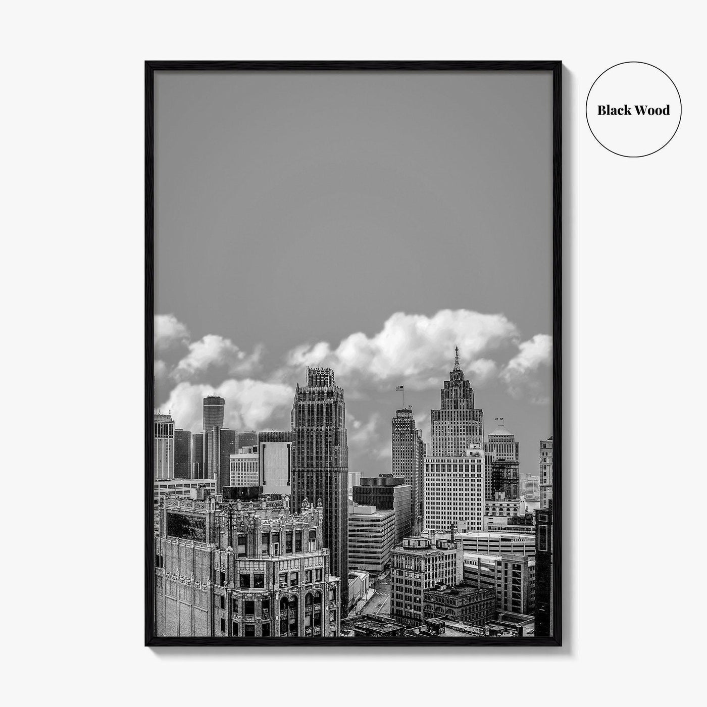 Detroit Skyline Black and White Fine Art Photo Print, Wall Decor Poster, Michigan USA