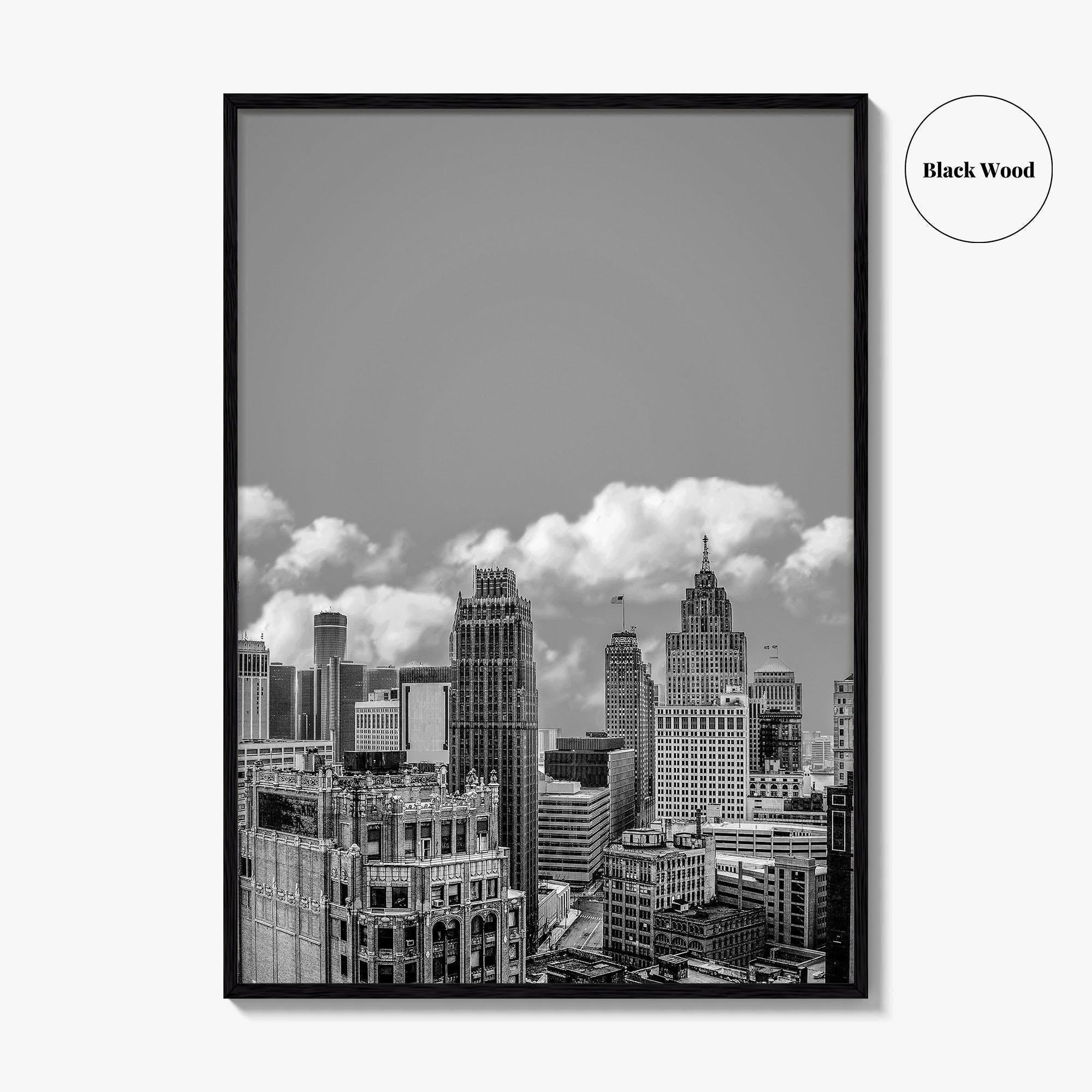 Detroit Skyline Black and White Fine Art Photo Print, Wall Decor Poster, Michigan USA