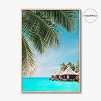 Fiji Fine Art Photo Print, Palm Leaves, Overwater Bungalows, Mamanuca Islands, Wall Poster