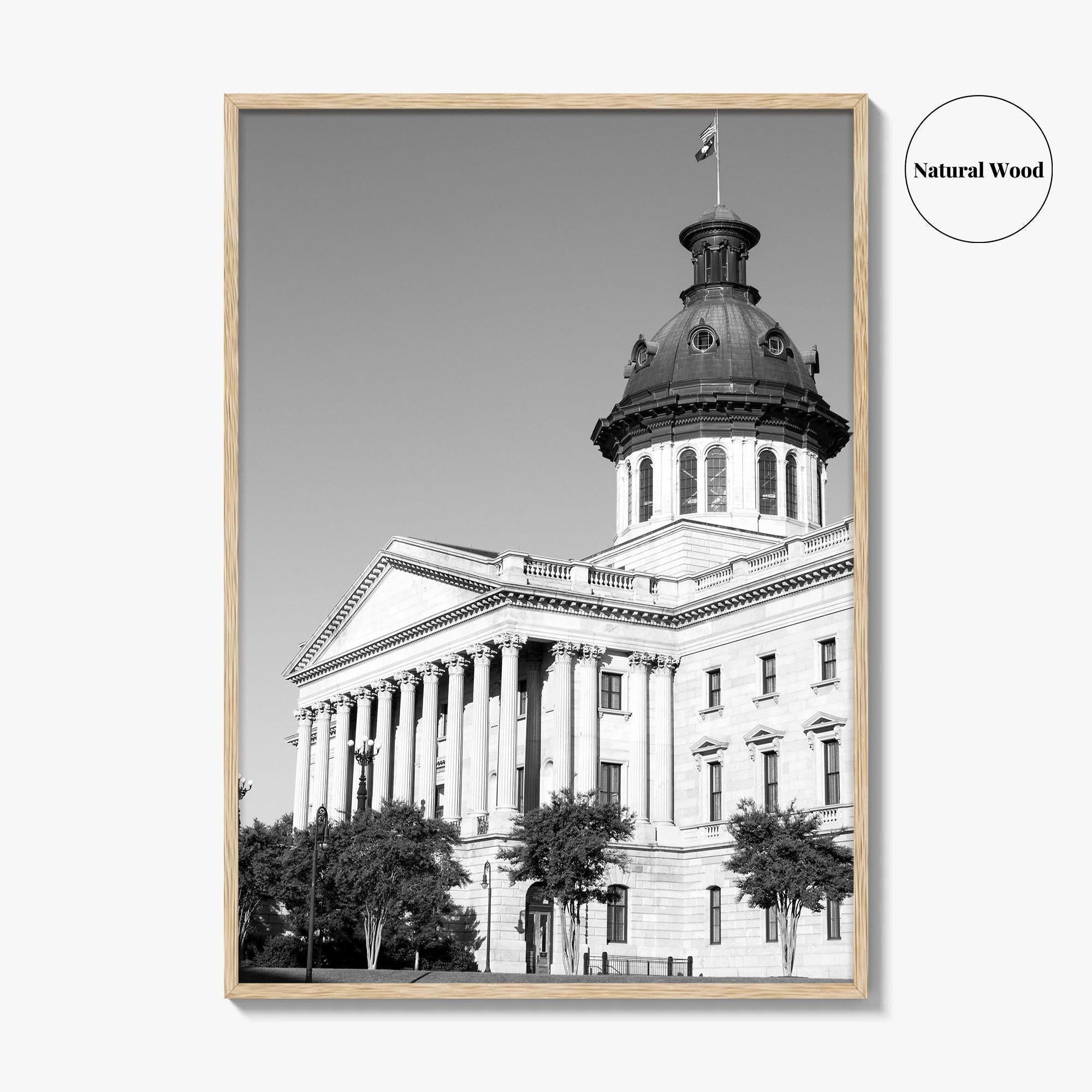 Columbia SC Black and White Fine Art Photo Print, South Carolina State House Poster