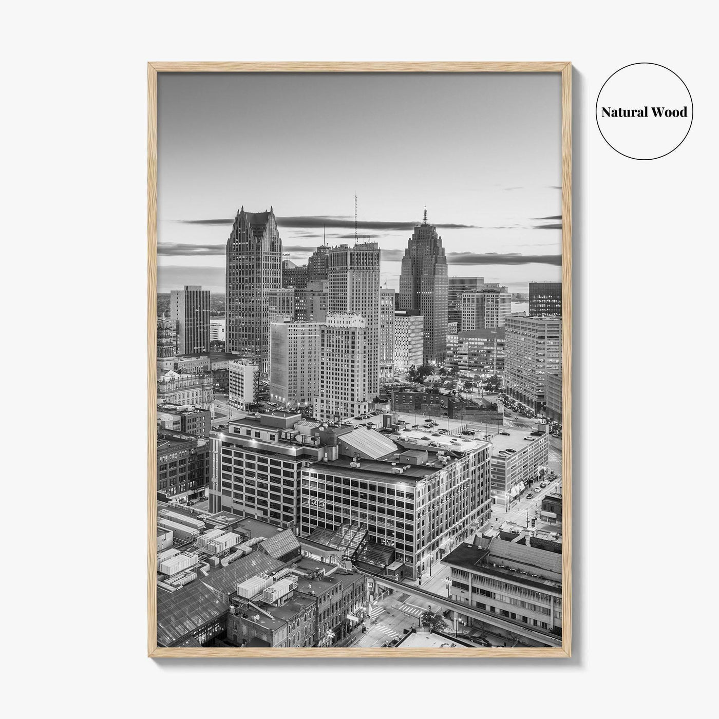 Detroit Skyline Black and White Fine Art Photo Print, Downtown Wall Poster, Michigan USA