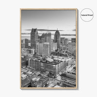 Detroit Skyline Black and White Fine Art Photo Print, Downtown Wall Poster, Michigan USA