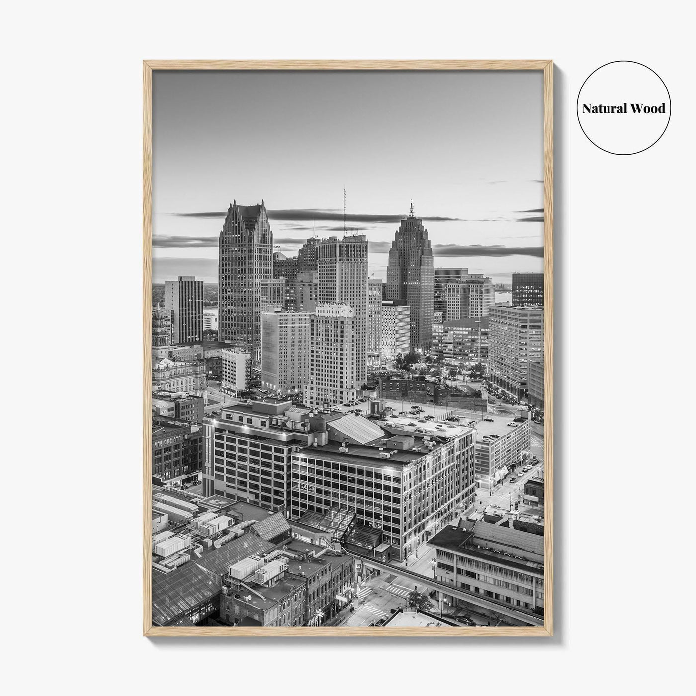 Detroit Skyline Black and White Fine Art Photo Print, Downtown Wall Poster, Michigan USA