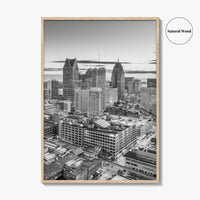 Detroit Skyline Black and White Fine Art Photo Print, Downtown Wall Poster, Michigan USA