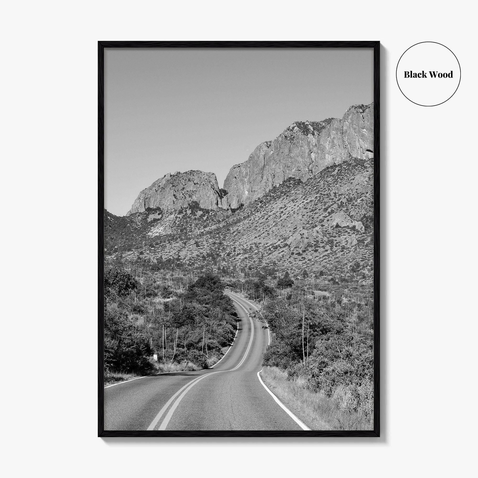 Big Bend National Park Black and White Fine Art Photo Print, Texas Road Poster