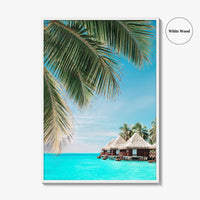 Fiji Fine Art Photo Print, Palm Leaves, Overwater Bungalows, Mamanuca Islands, Wall Poster