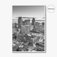 Detroit Skyline Black and White Fine Art Photo Print, Downtown Wall Poster, Michigan USA
