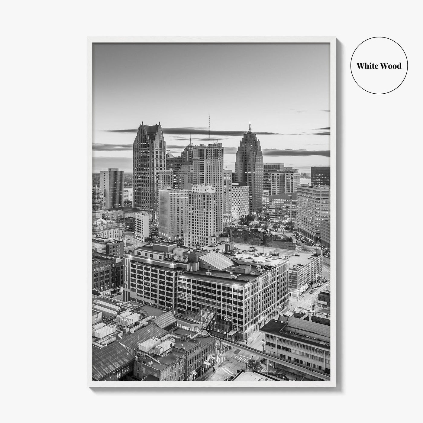 Detroit Skyline Black and White Fine Art Photo Print, Downtown Wall Poster, Michigan USA