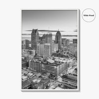 Detroit Skyline Black and White Fine Art Photo Print, Downtown Wall Poster, Michigan USA