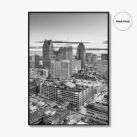 Detroit Skyline Black and White Fine Art Photo Print, Downtown Wall Poster, Michigan USA