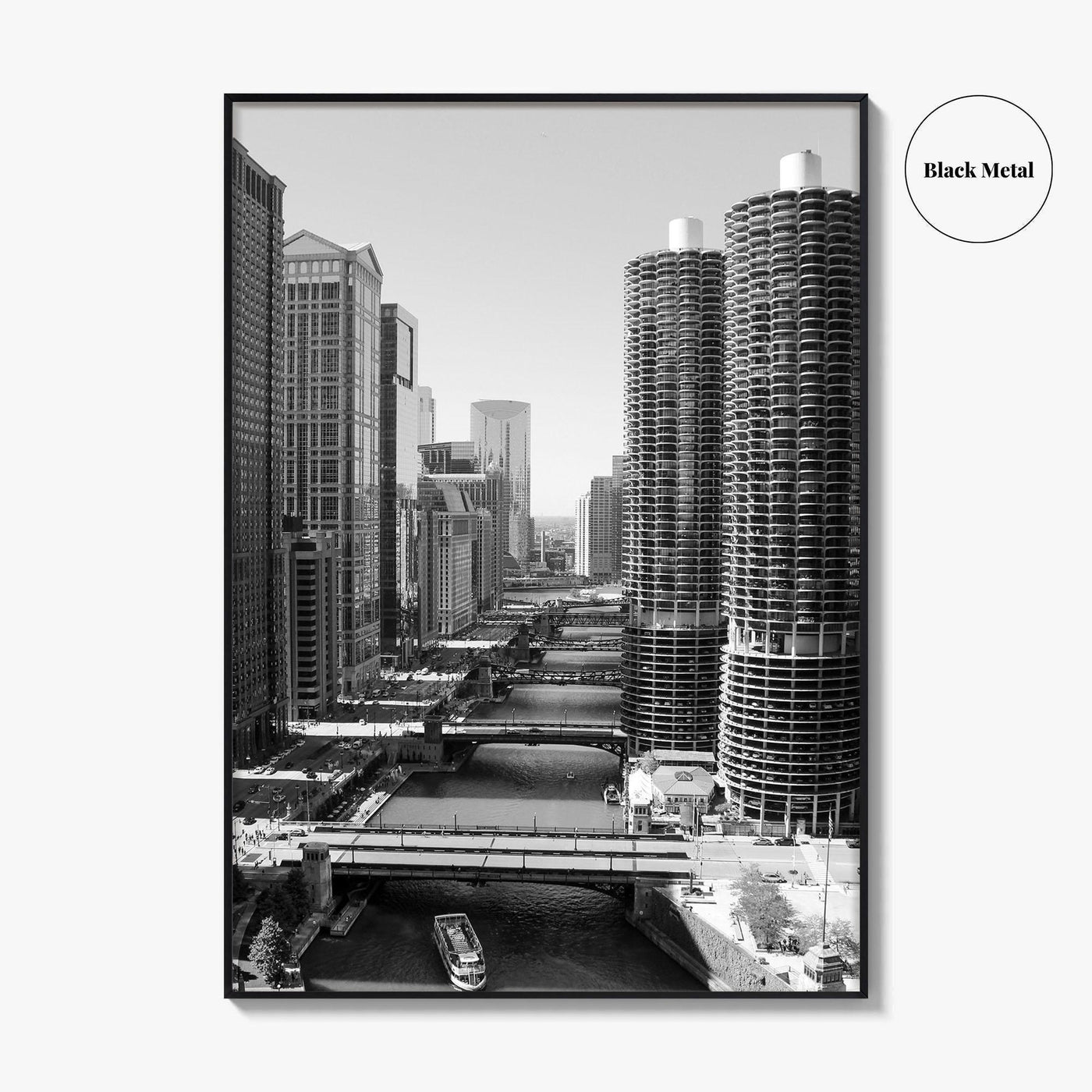 Chicago Black and White Fine Art Photo Print, Chicago River, Illinois Wall Poster