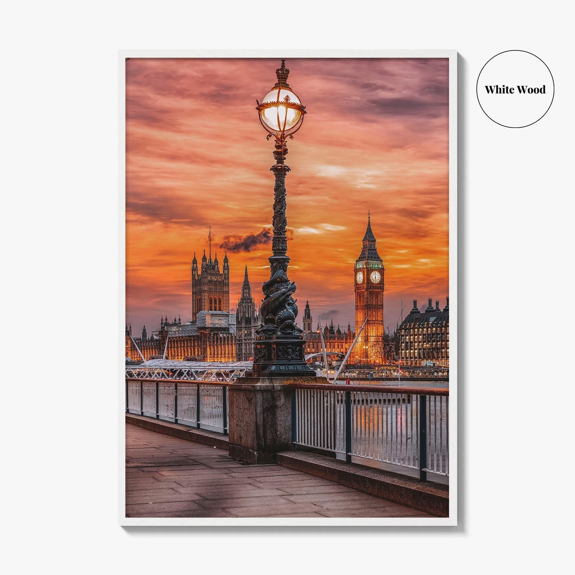 London Fine Art Photo Print, South Bank Riverside, Thames, Big Ben, Westminster Palace, UK