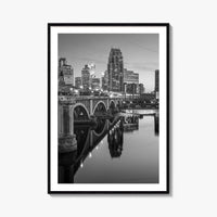 Minneapolis Skyline Black and White Fine Art Photo Print, Wall Poster, Minnesota USA