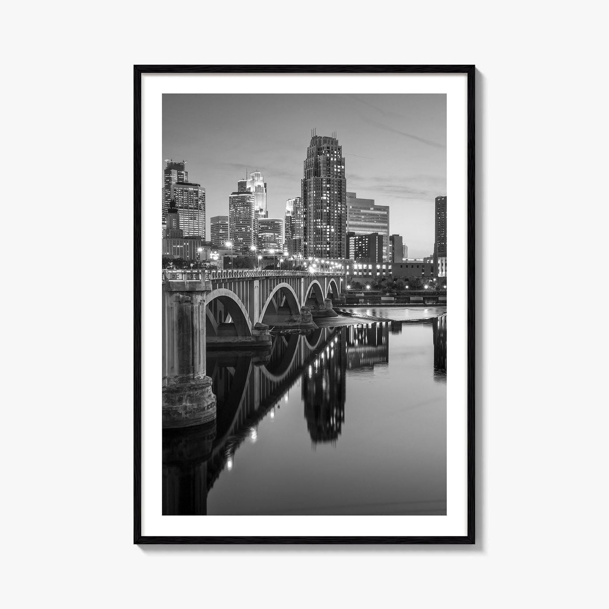 Minneapolis Skyline Black and White Fine Art Photo Print, Wall Poster, Minnesota USA