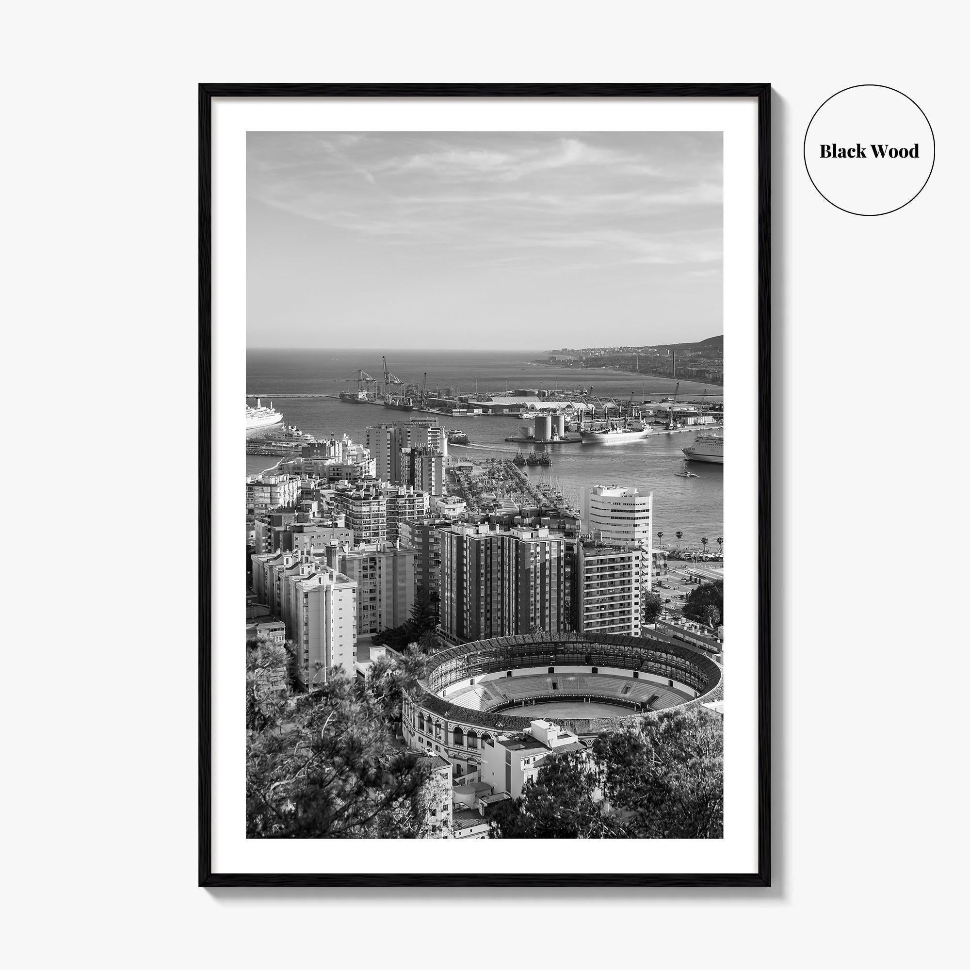Malaga Skyline Black and White Fine Art Photo Print, Wall Decor, Andalusia Spain Poster