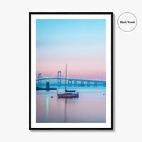Newport RI Fine Art Photo Print, Goat Island Lighthouse, Pell Bridge, Poster