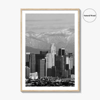 Los Angeles Skyline Black and White Fine Art Photo Print, Snowy Mountains California Poster