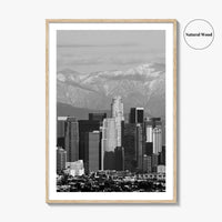 Los Angeles Skyline Black and White Fine Art Photo Print, Snowy Mountains California Poster