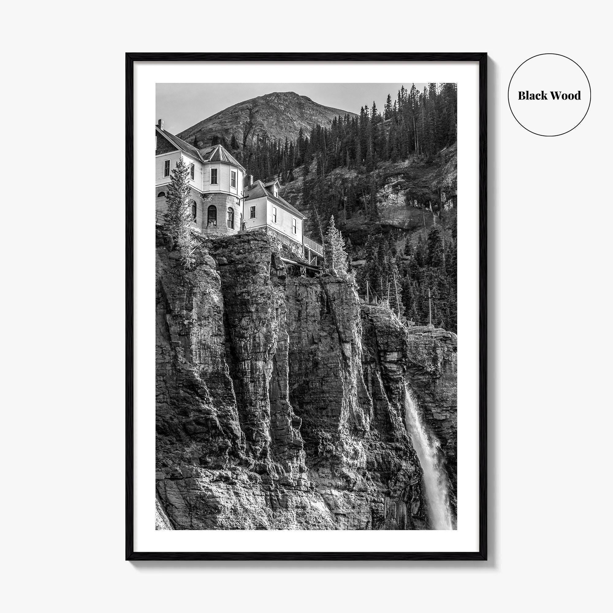 Telluride Black and White Fine Art Photo Print, Bridal Veil Falls Colorado Poster
