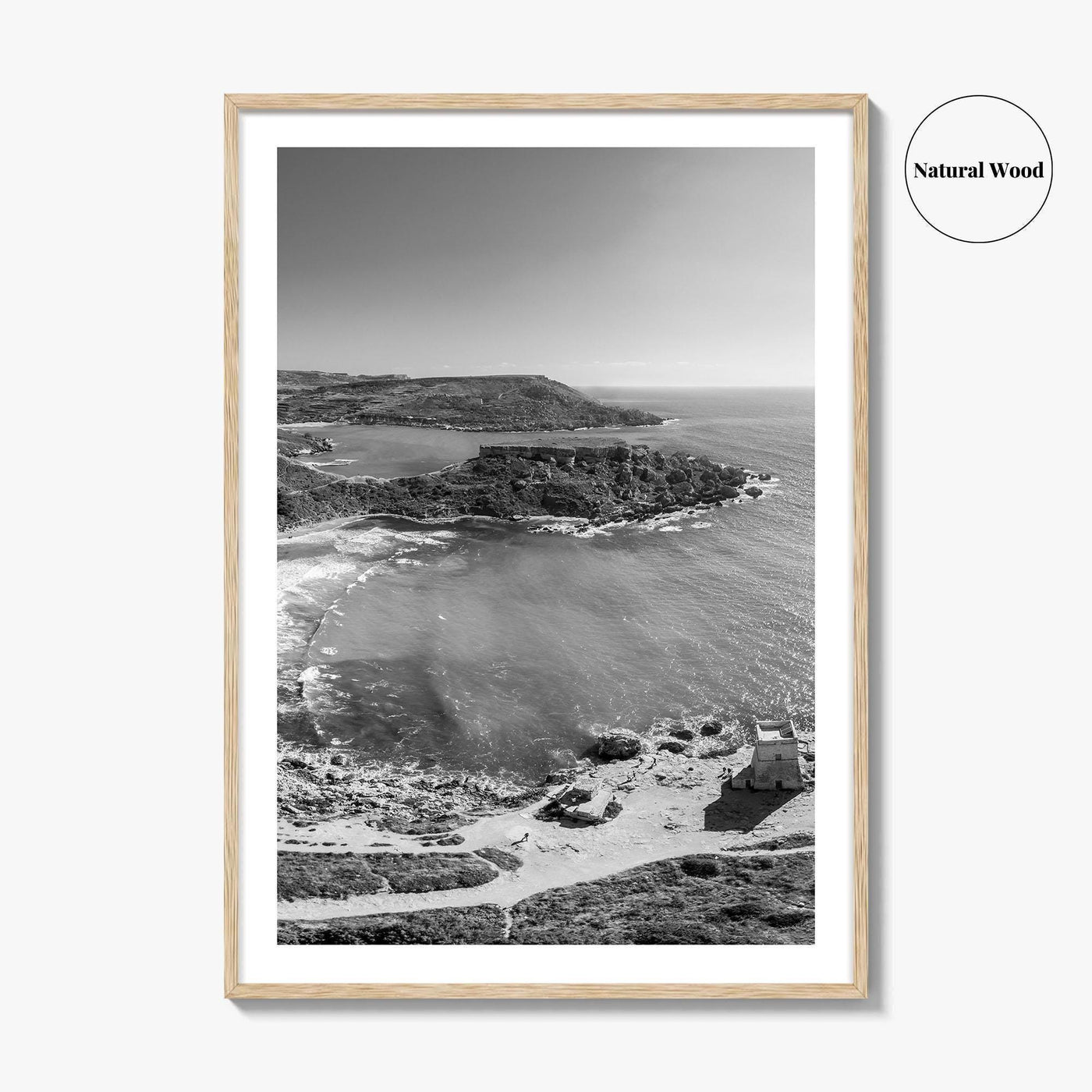 Malta Black and White Fine Art Photo Print, Golden Bay Beach, Mellieha, Coastal Poster