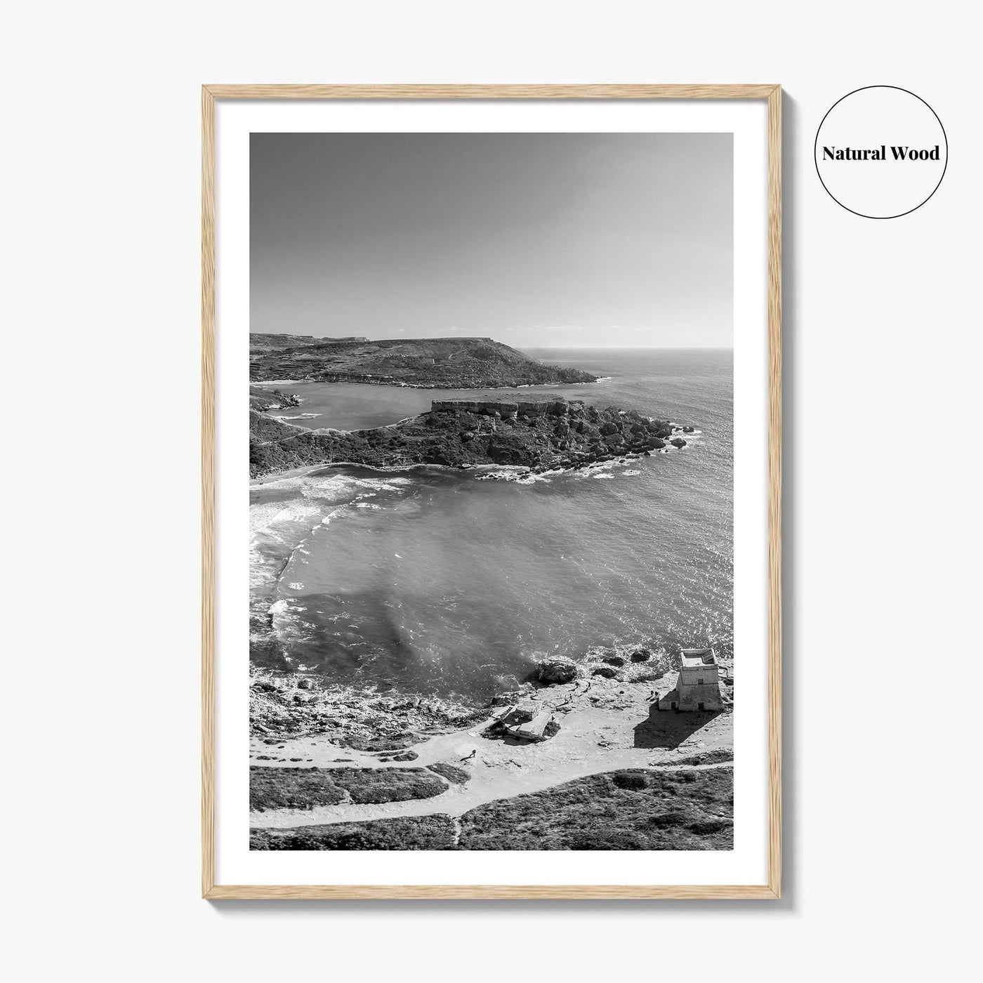 Malta Black and White Fine Art Photo Print, Golden Bay Beach, Mellieha, Coastal Poster