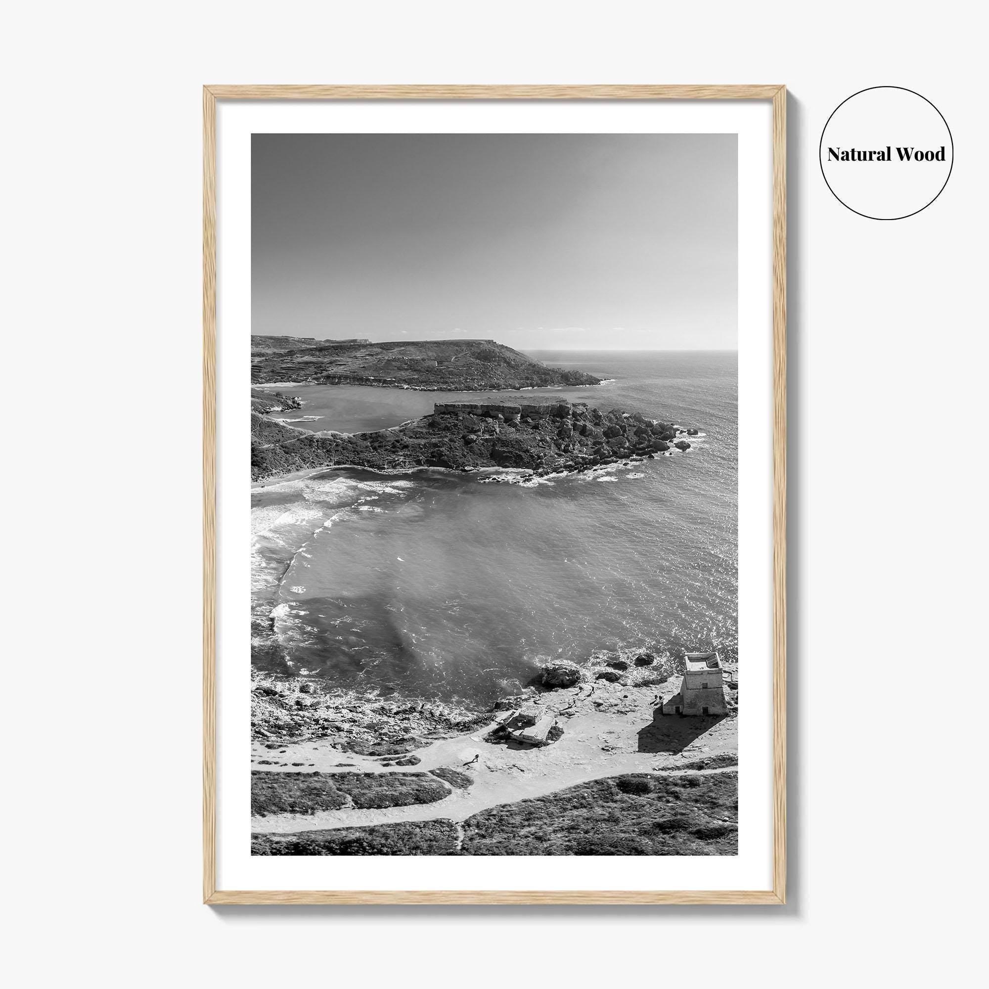 Malta Black and White Fine Art Photo Print, Golden Bay Beach, Mellieha, Coastal Poster