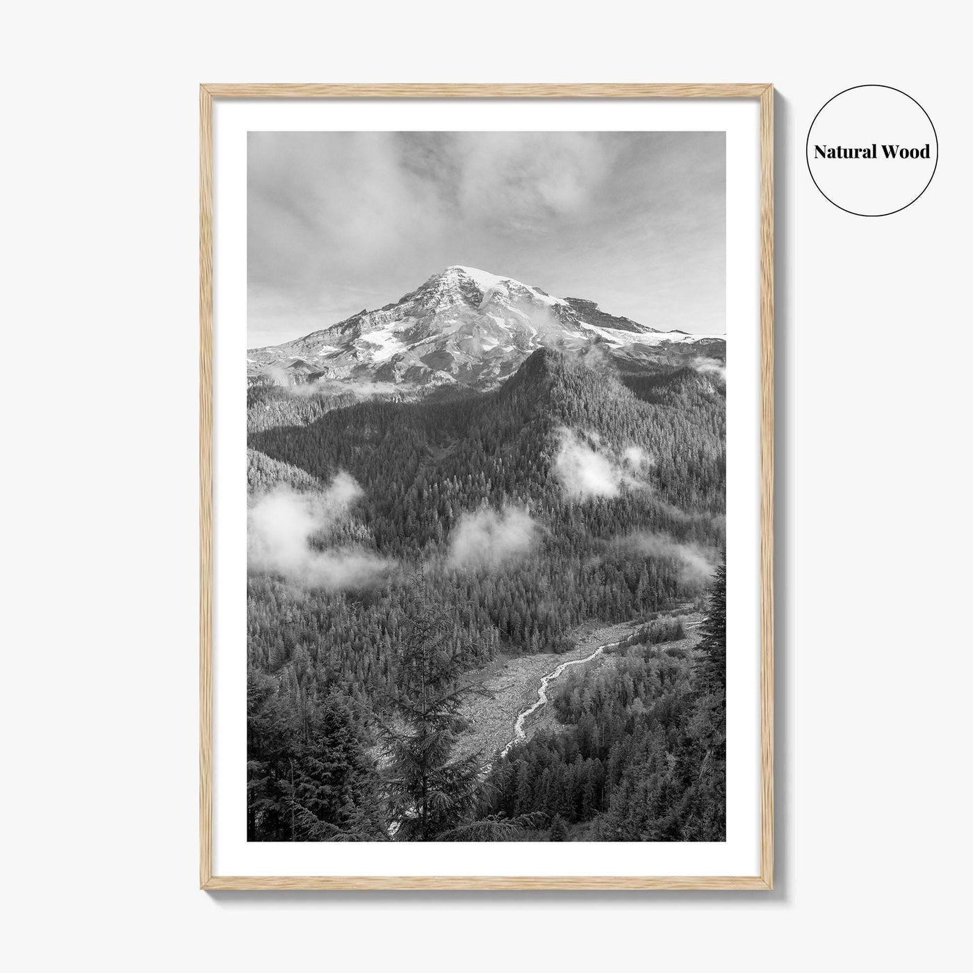 Mount Rainier Black and White Fine Art Photo Print, Washington USA, Nisqually River Poster