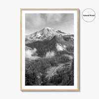Mount Rainier Black and White Fine Art Photo Print, Washington USA, Nisqually River Poster