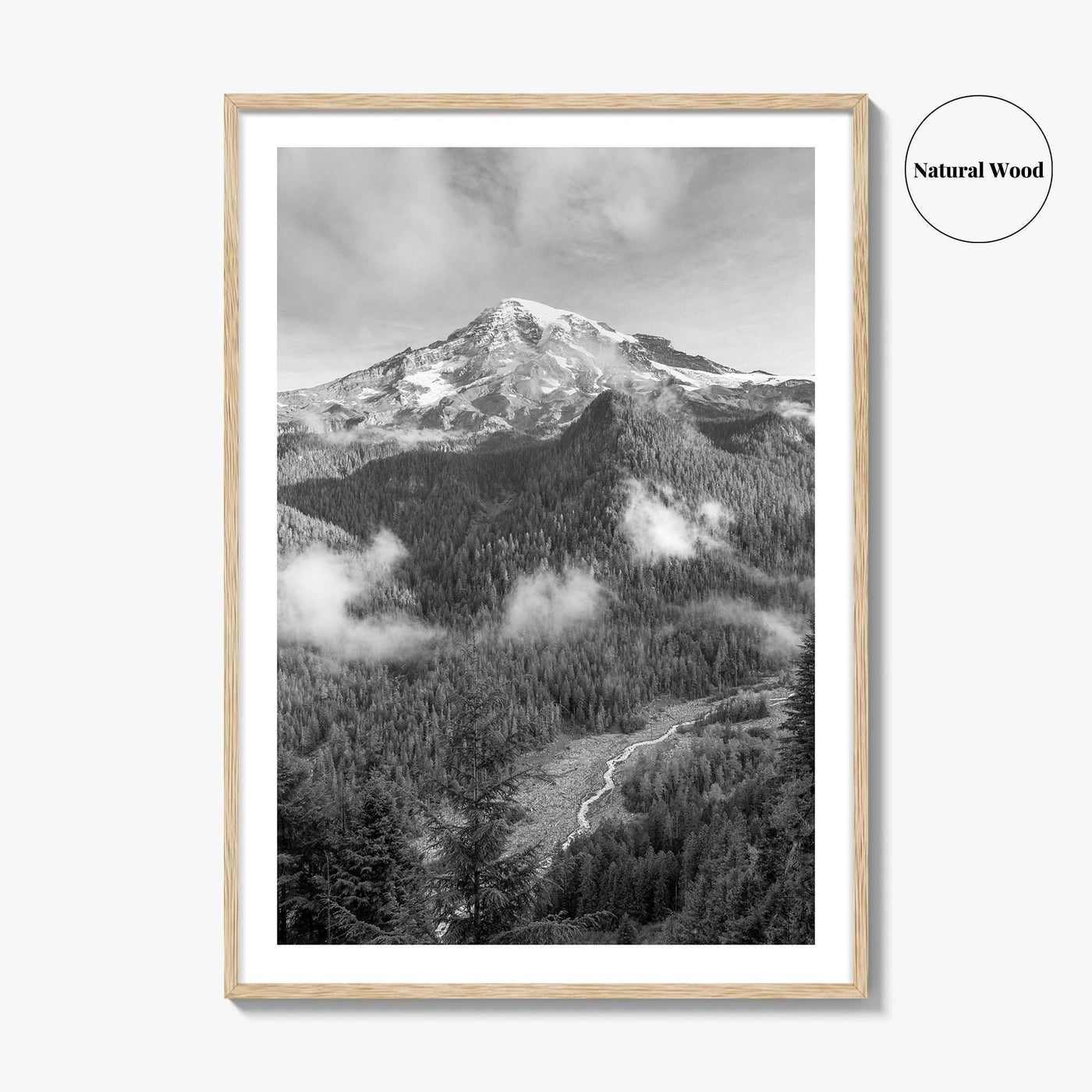 Mount Rainier Black and White Fine Art Photo Print, Washington USA, Nisqually River Poster