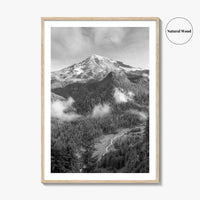 Mount Rainier Black and White Fine Art Photo Print, Washington USA, Nisqually River Poster