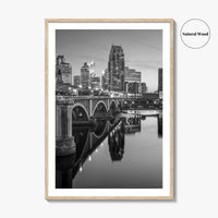 Minneapolis Skyline Black and White Fine Art Photo Print, Wall Poster, Minnesota USA