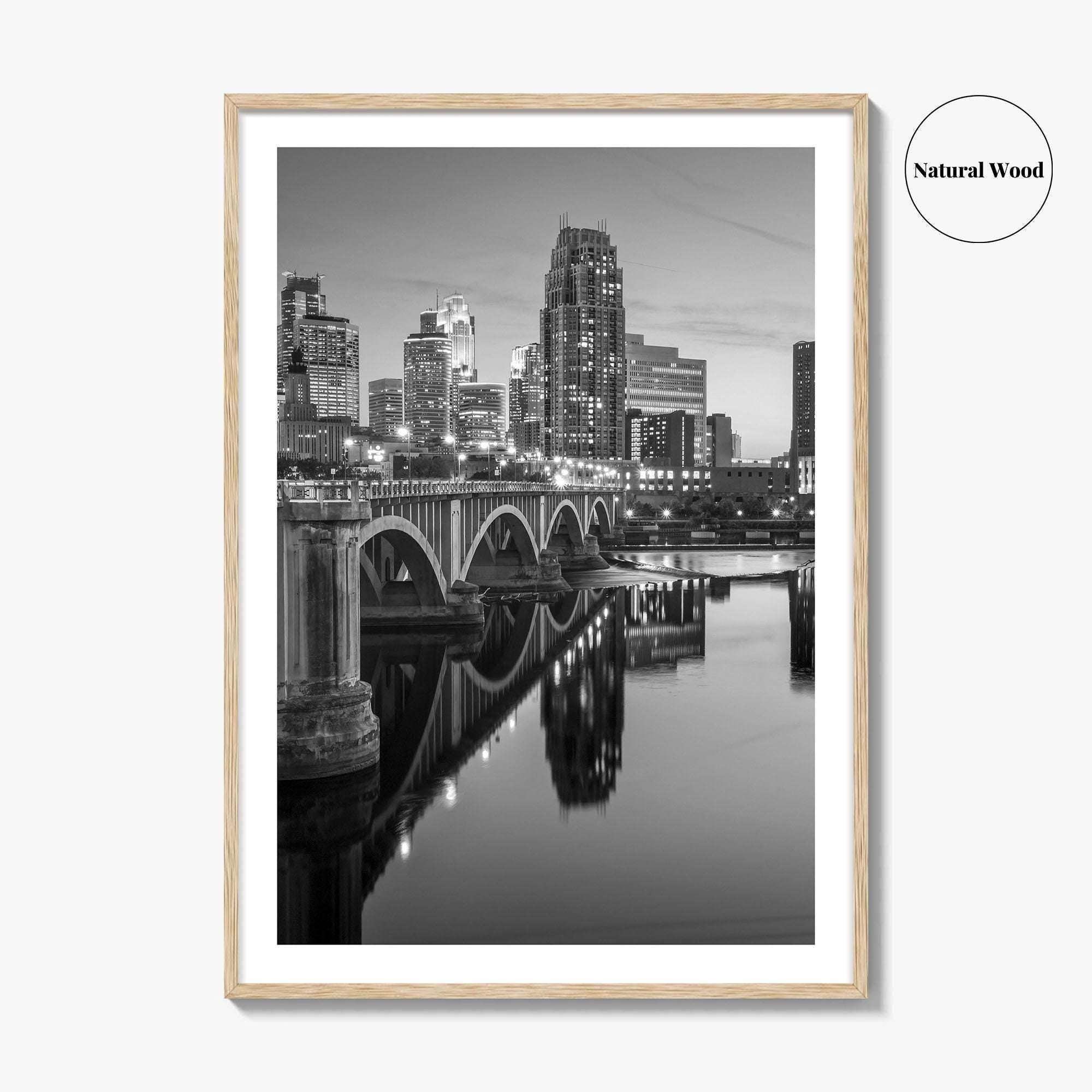 Minneapolis Skyline Black and White Fine Art Photo Print, Wall Poster, Minnesota USA