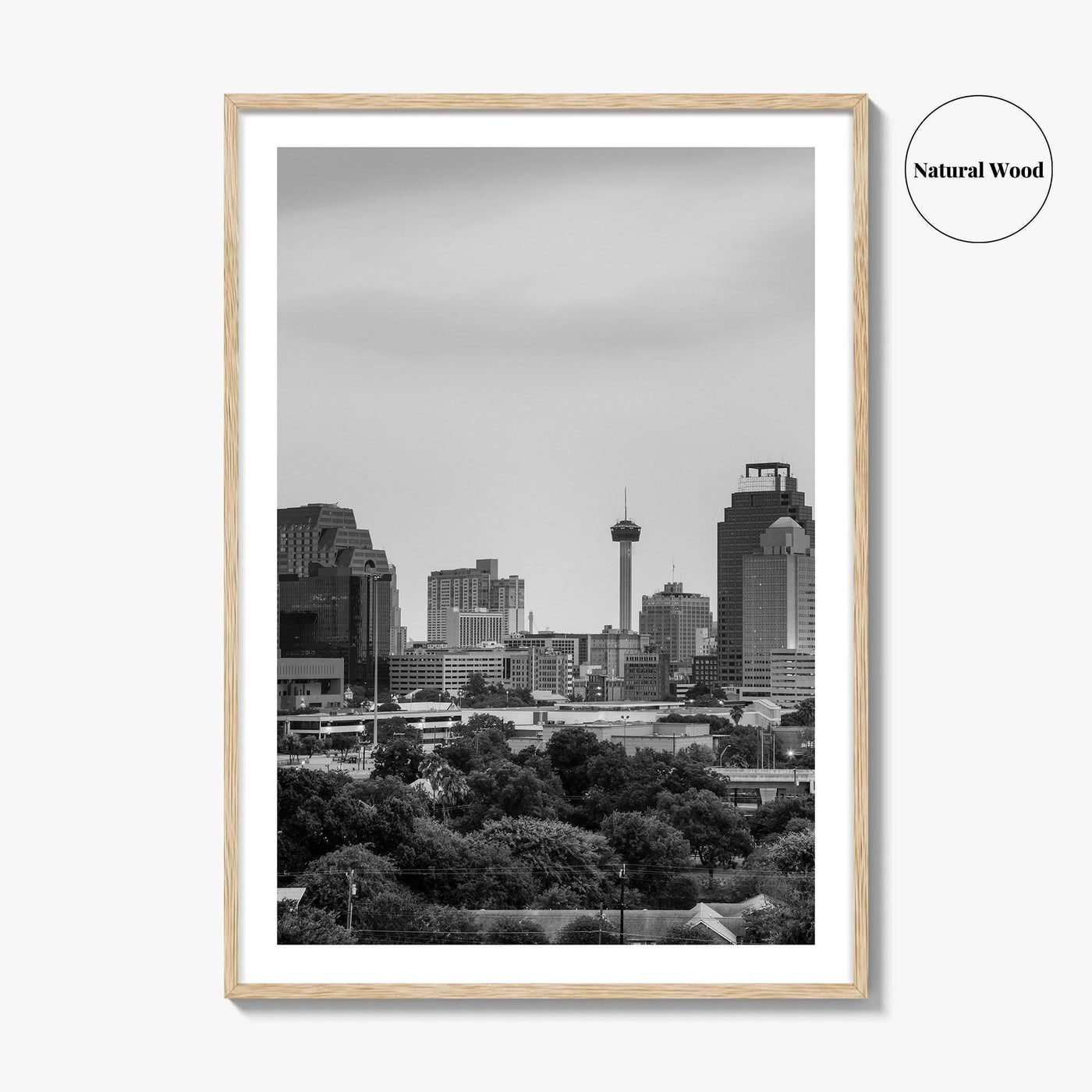 San Antonio Skyline Black and White Fine Art Photo Print, Texas, USA Wall Poster