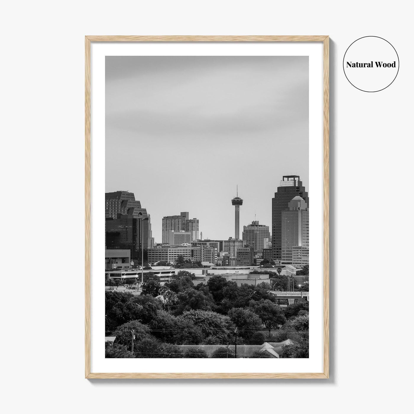 San Antonio Skyline Black and White Fine Art Photo Print, Texas, USA Wall Poster