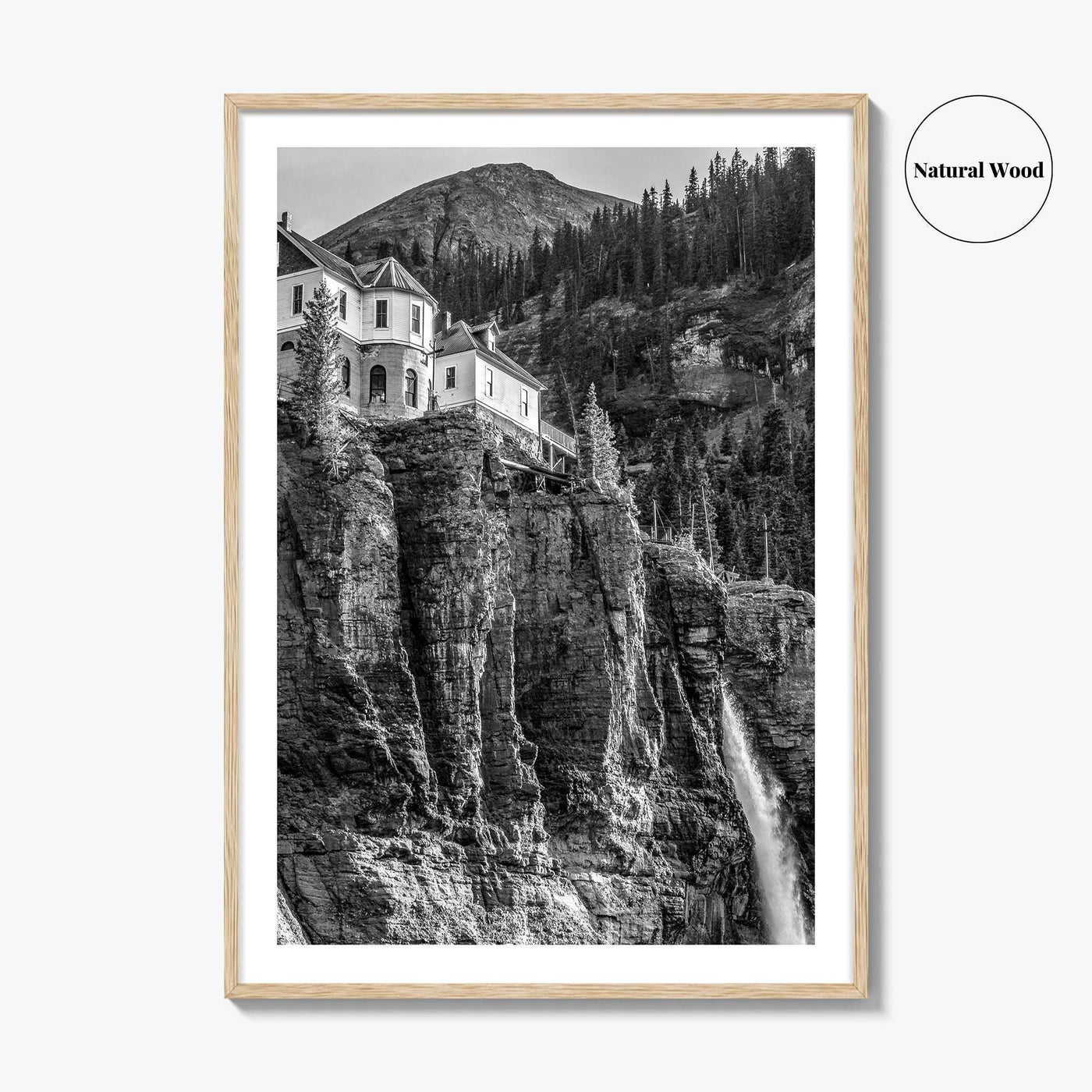 Telluride Black and White Fine Art Photo Print, Bridal Veil Falls Colorado Poster