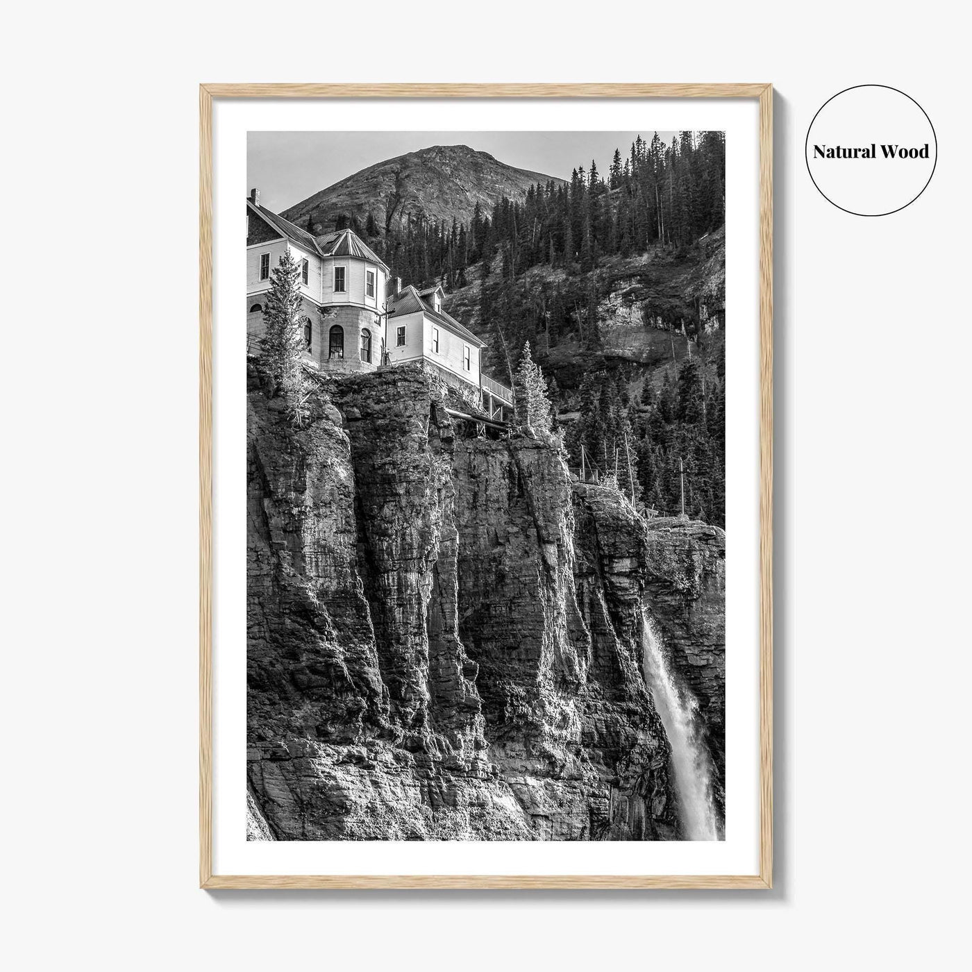Telluride Black and White Fine Art Photo Print, Bridal Veil Falls Colorado Poster