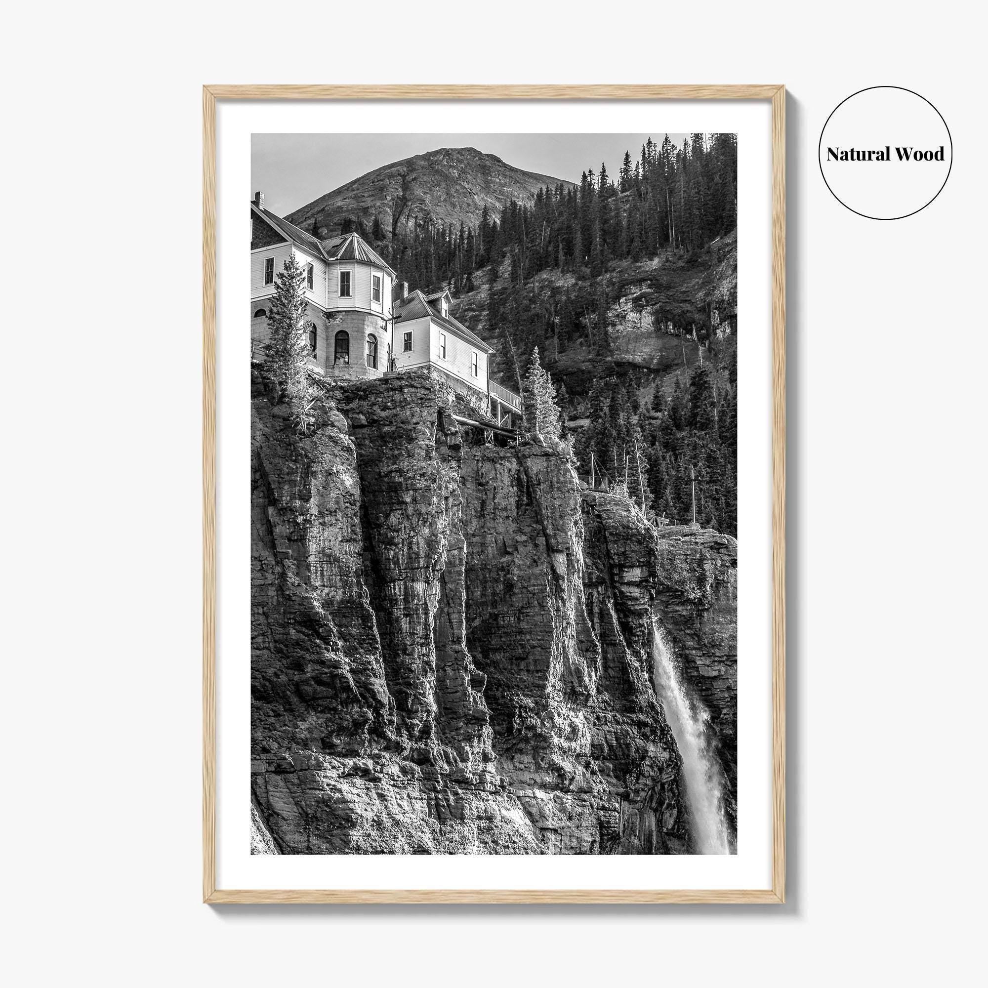 Telluride Black and White Fine Art Photo Print, Bridal Veil Falls Colorado Poster