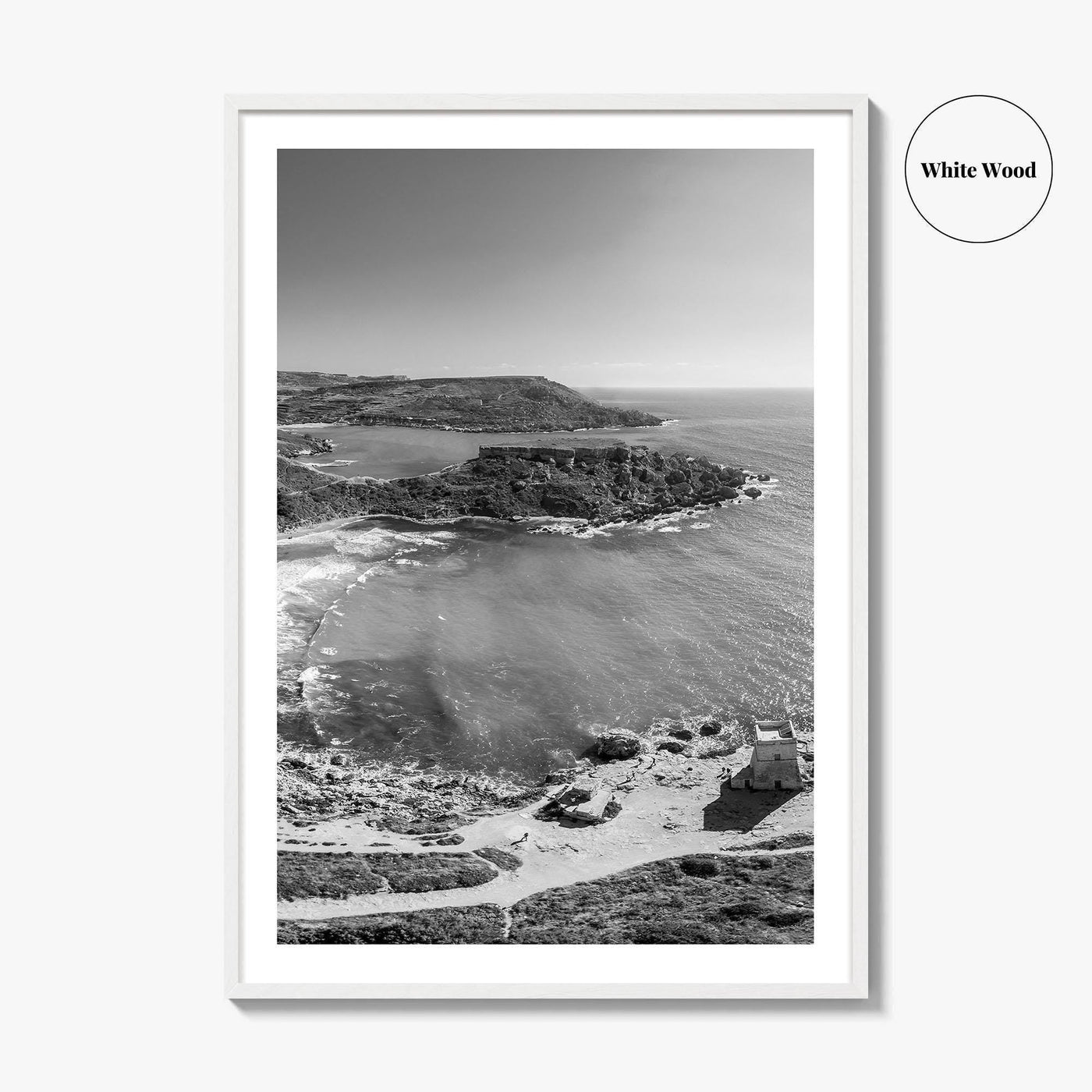 Malta Black and White Fine Art Photo Print, Golden Bay Beach, Mellieha, Coastal Poster