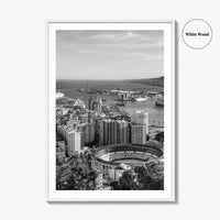 Malaga Skyline Black and White Fine Art Photo Print, Wall Decor, Andalusia Spain Poster