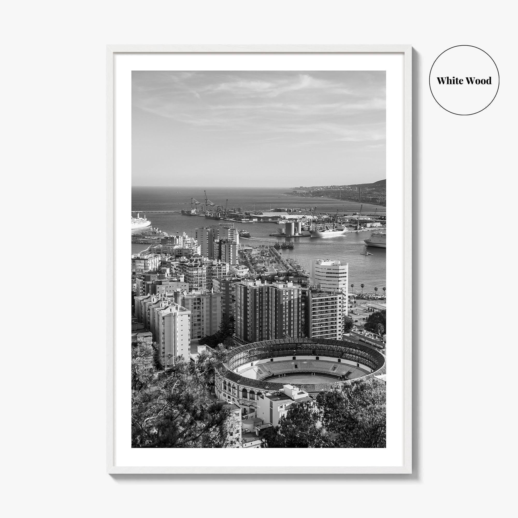 Malaga Skyline Black and White Fine Art Photo Print, Wall Decor, Andalusia Spain Poster