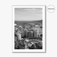 Malaga Skyline Black and White Fine Art Photo Print, Wall Decor, Andalusia Spain Poster